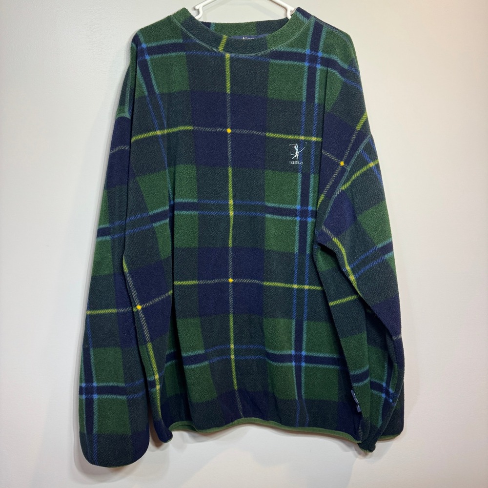 Nautica Green and Navy Plaid Crewneck Sweater